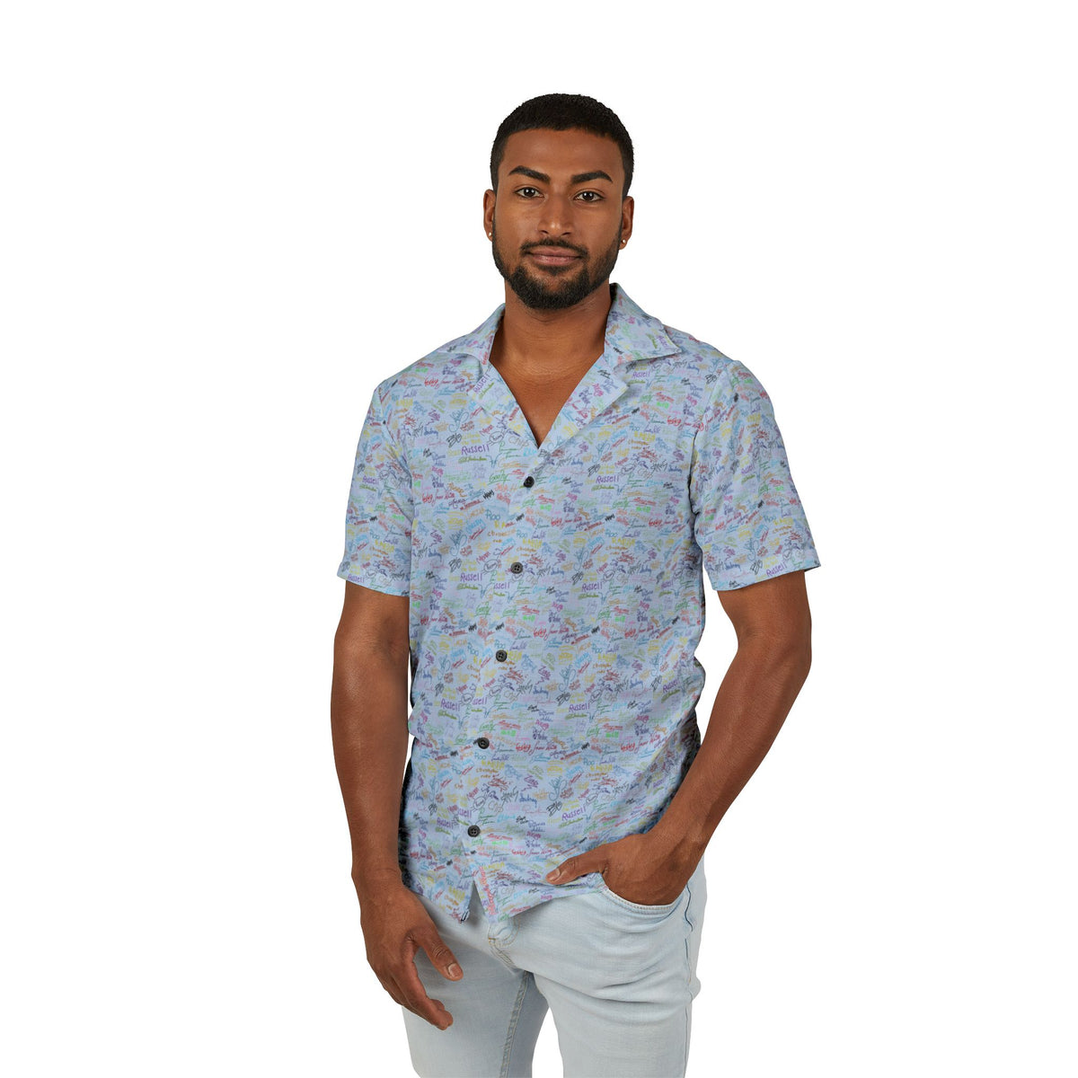 Character Autographs on Blue Hawaiian Shirt
