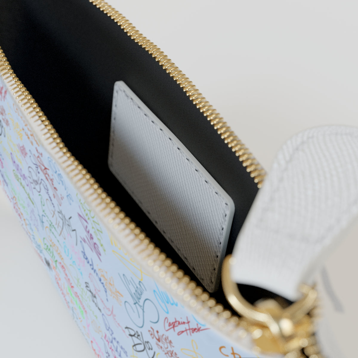 Character Autographs on Blue Mini Clutch