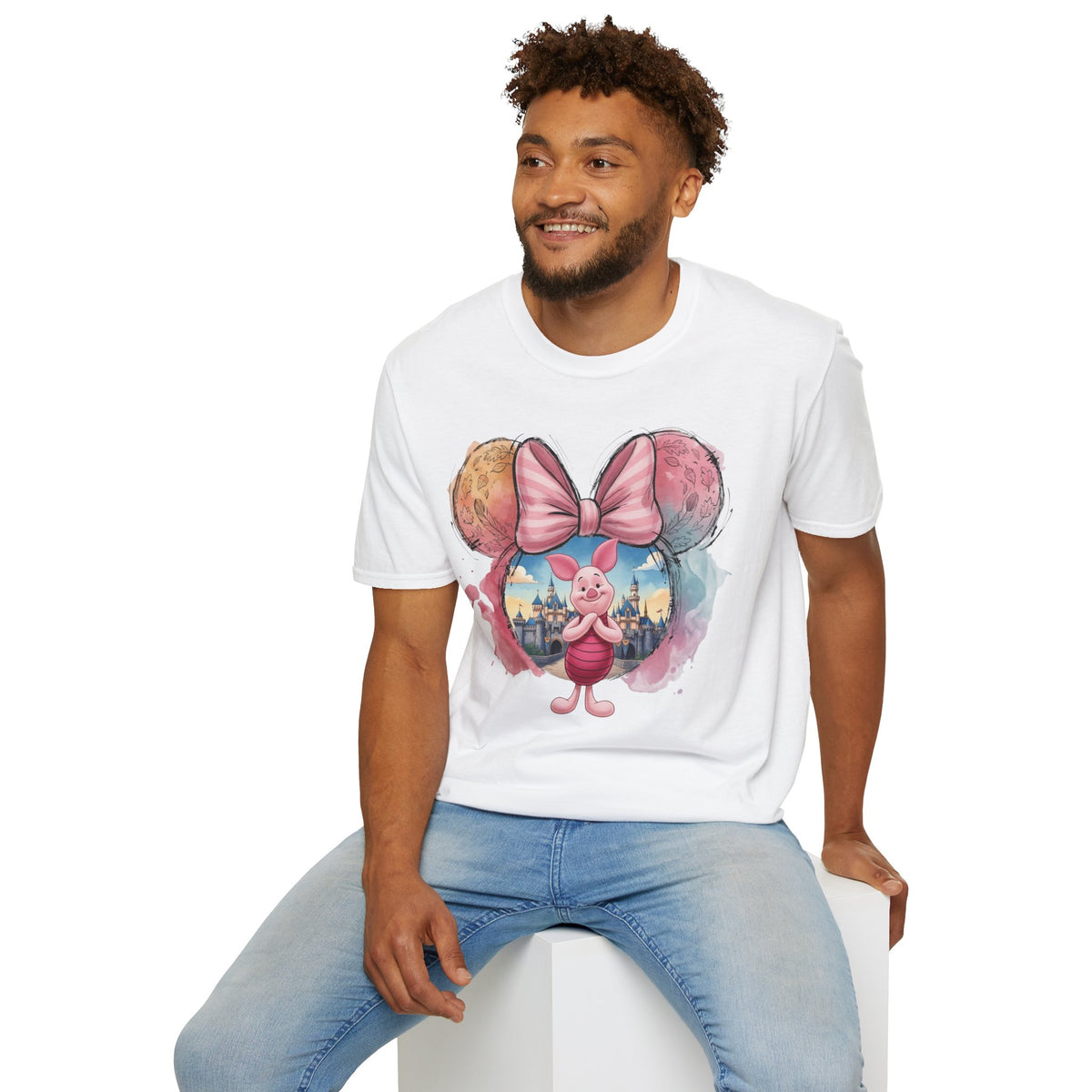 Winnie the Pooh - Piglet's Pink Striped Vignette Unisex Graphic Tee