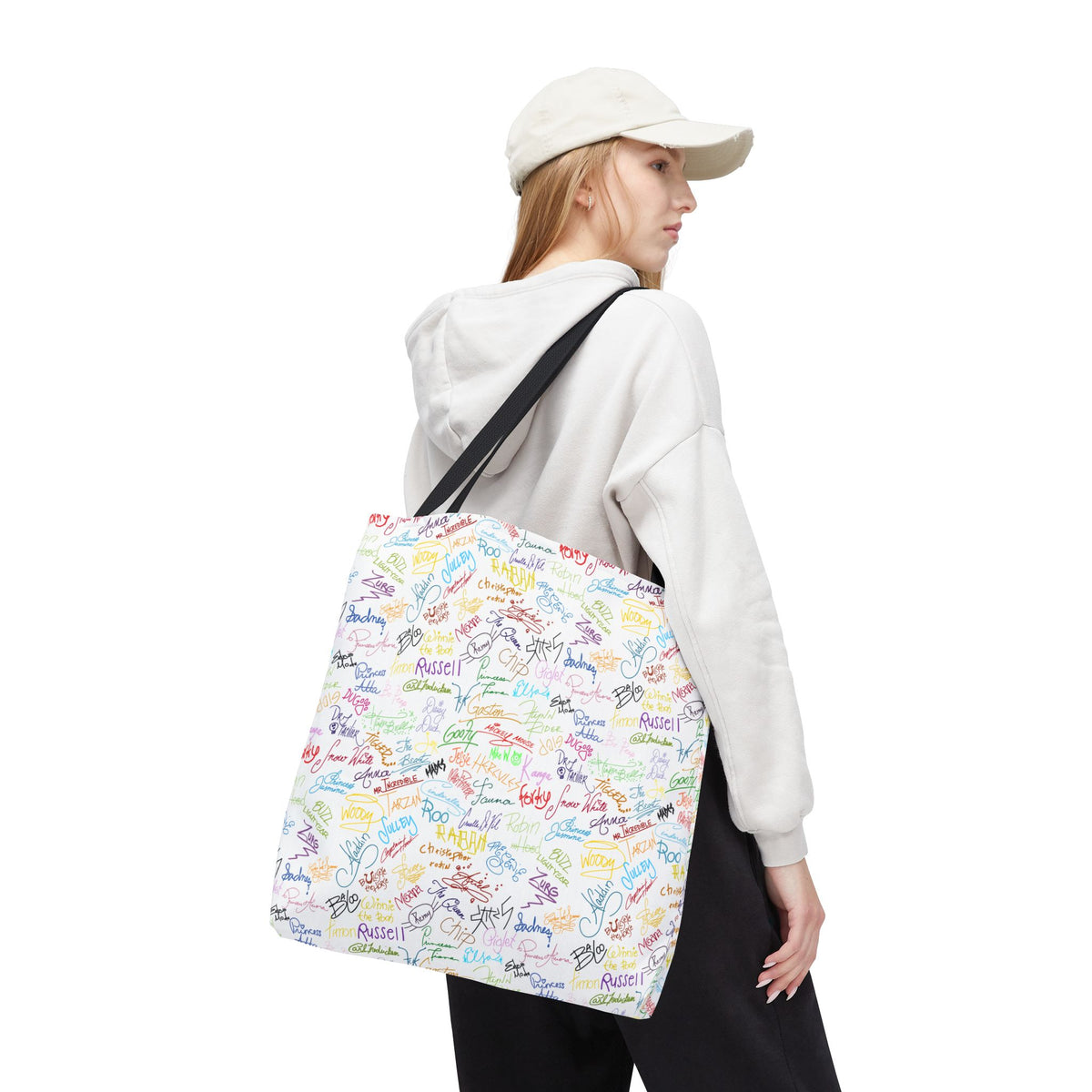 Character Autographs on White Tote Bag