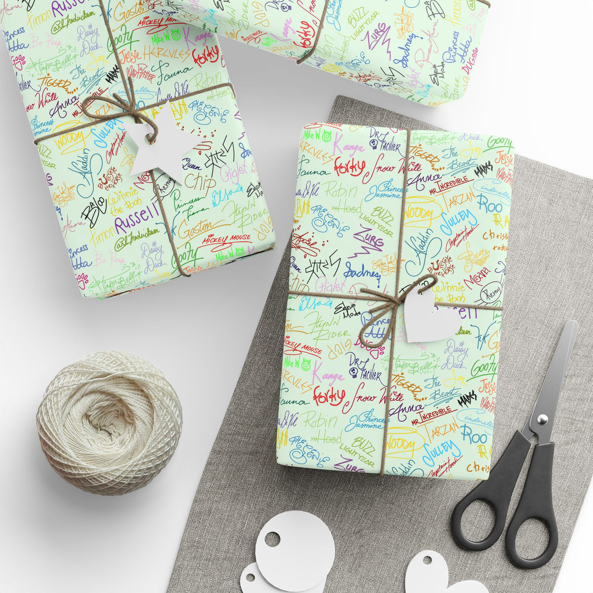 Character Autographs on Green Wrapping Paper Roll