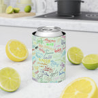 Character Autographs on Green Can Cooler Drink Koozie