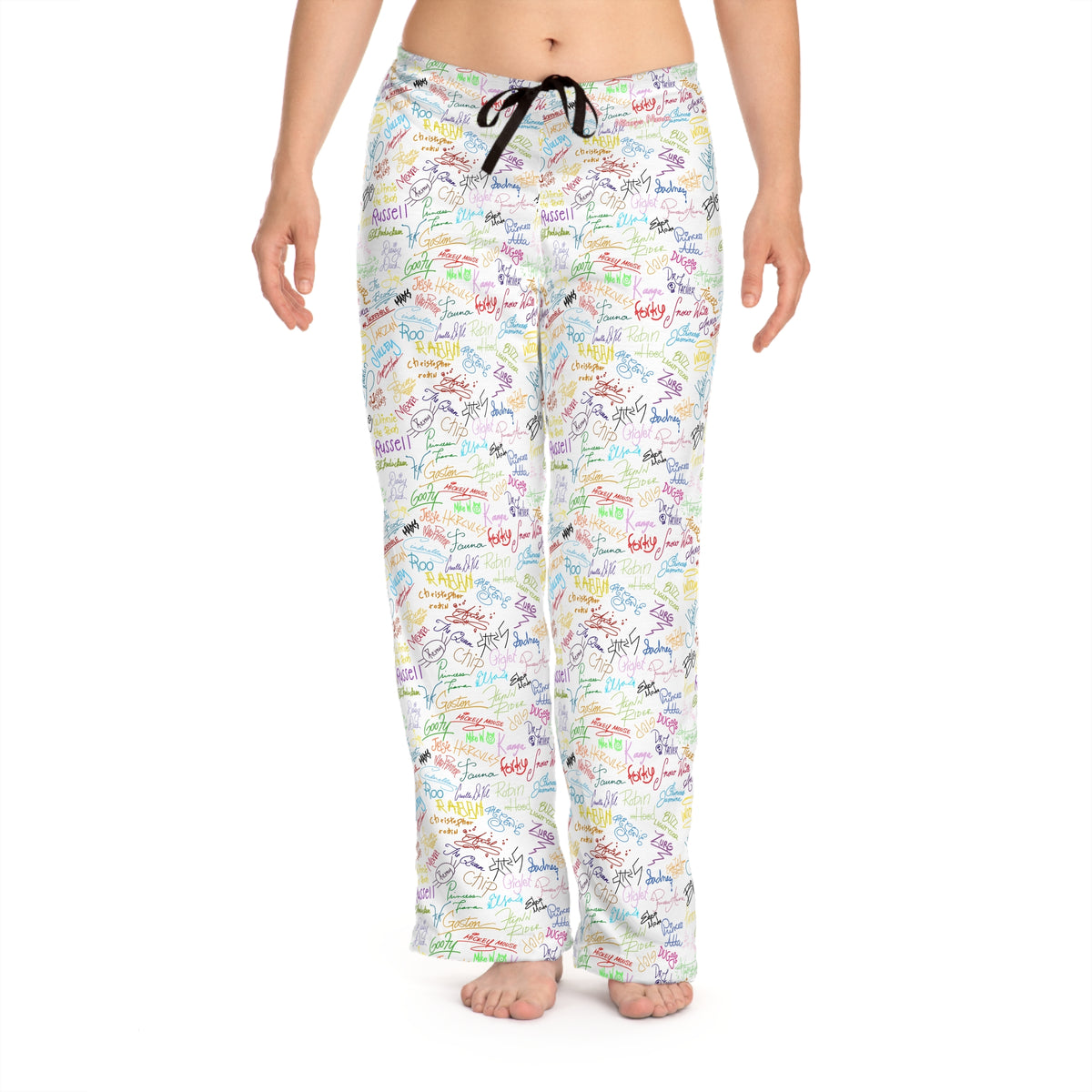 Character Autographs on White Women's Pajama Pants