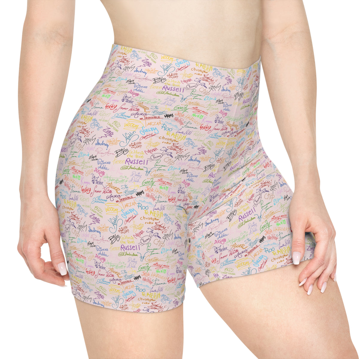 Character Autographs on Pink Bike Shorts