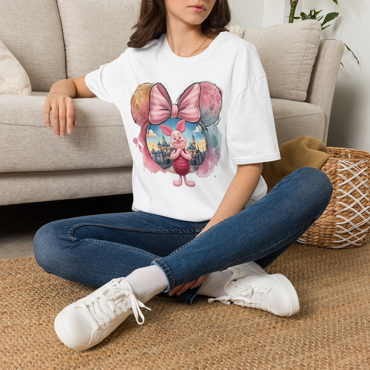 Winnie the Pooh - Piglet's Pink Striped Vignette Unisex Graphic Tee