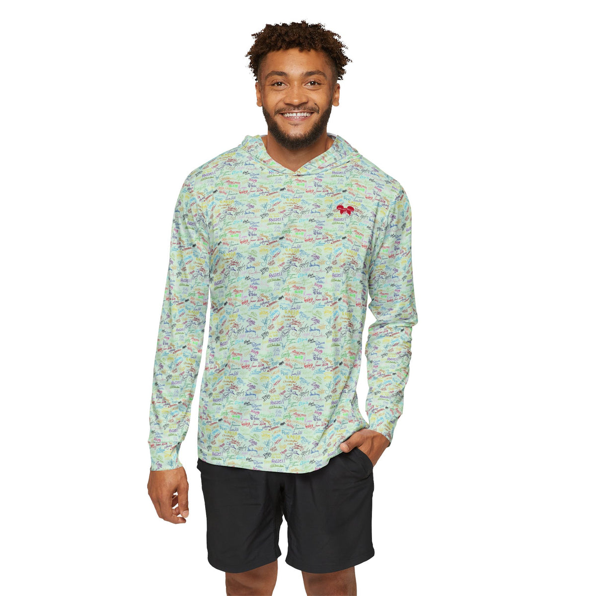Character Autographs on Green Hooded Sun Shirt