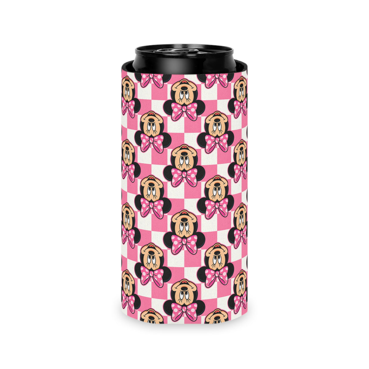 Pink Checkerboard Minnie Can Cooler Drink Koozie