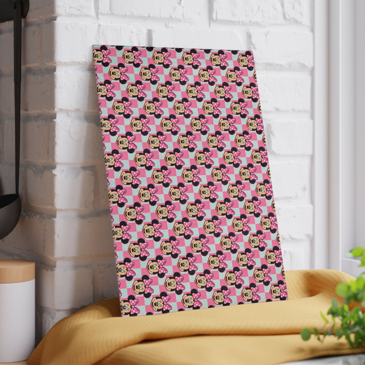 Pink Checkerboard Minnie Glass Cutting Board