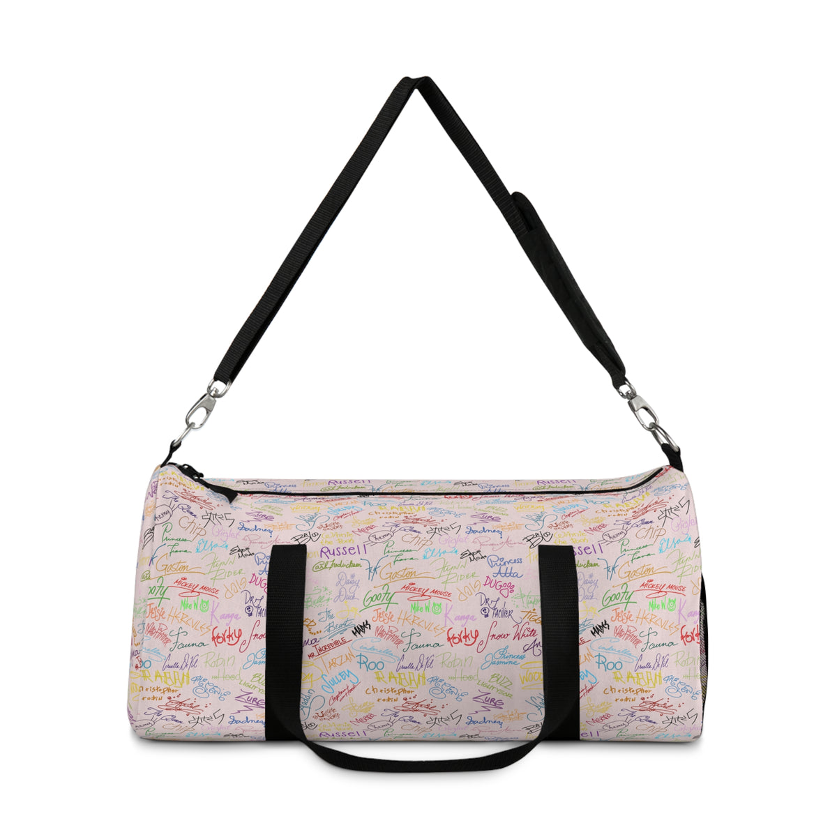 Character Autographs on Pink Travel Duffel Bag
