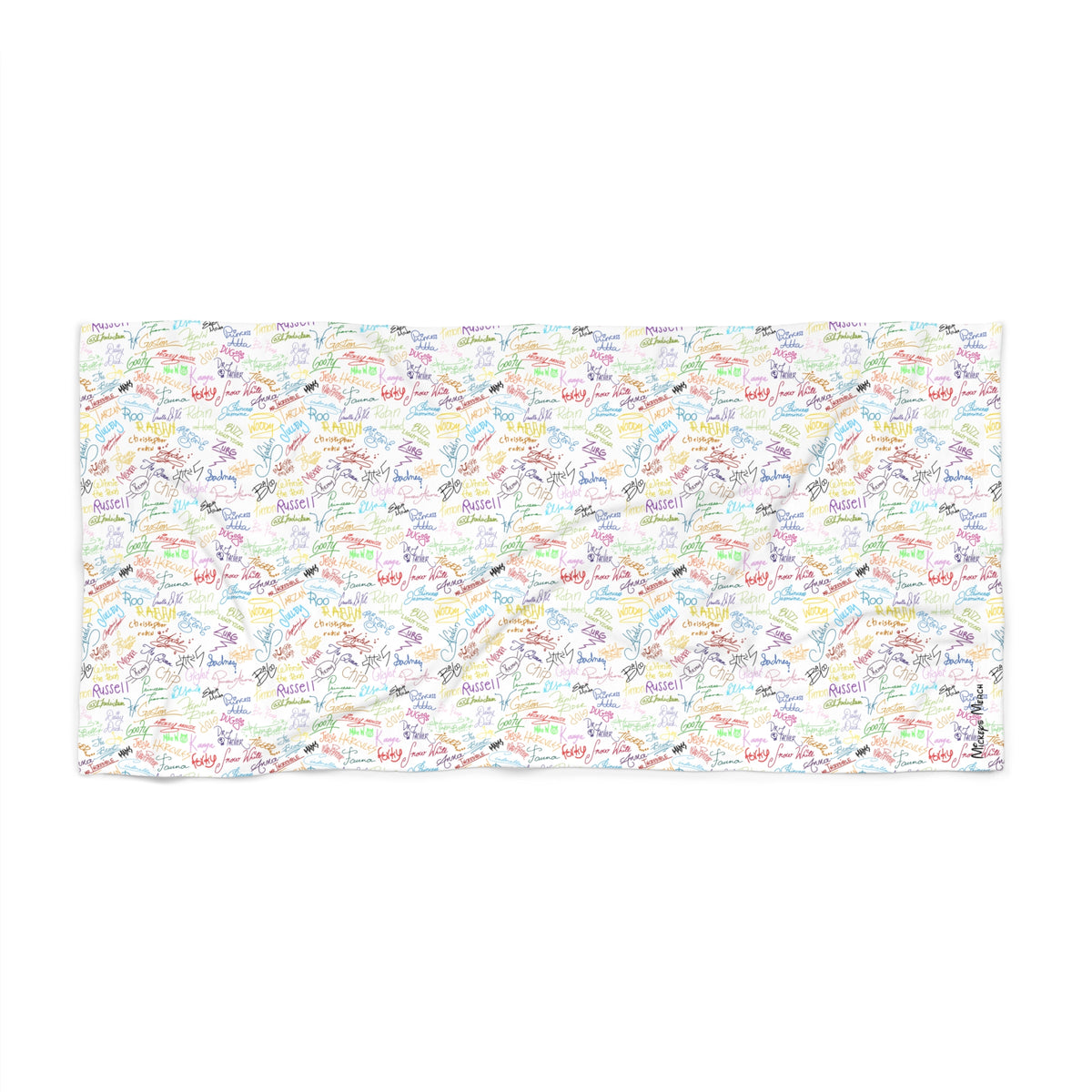Character Autographs on White Beach Towel