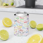 Character Autographs on White Can Cooler Drink Koozie