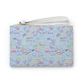 Character Autographs on Blue Convertible Wristlet Clutch