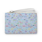 Character Autographs on Blue Convertible Wristlet Clutch