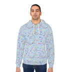 Character Autographs on Blue Hooded Sweatshirt