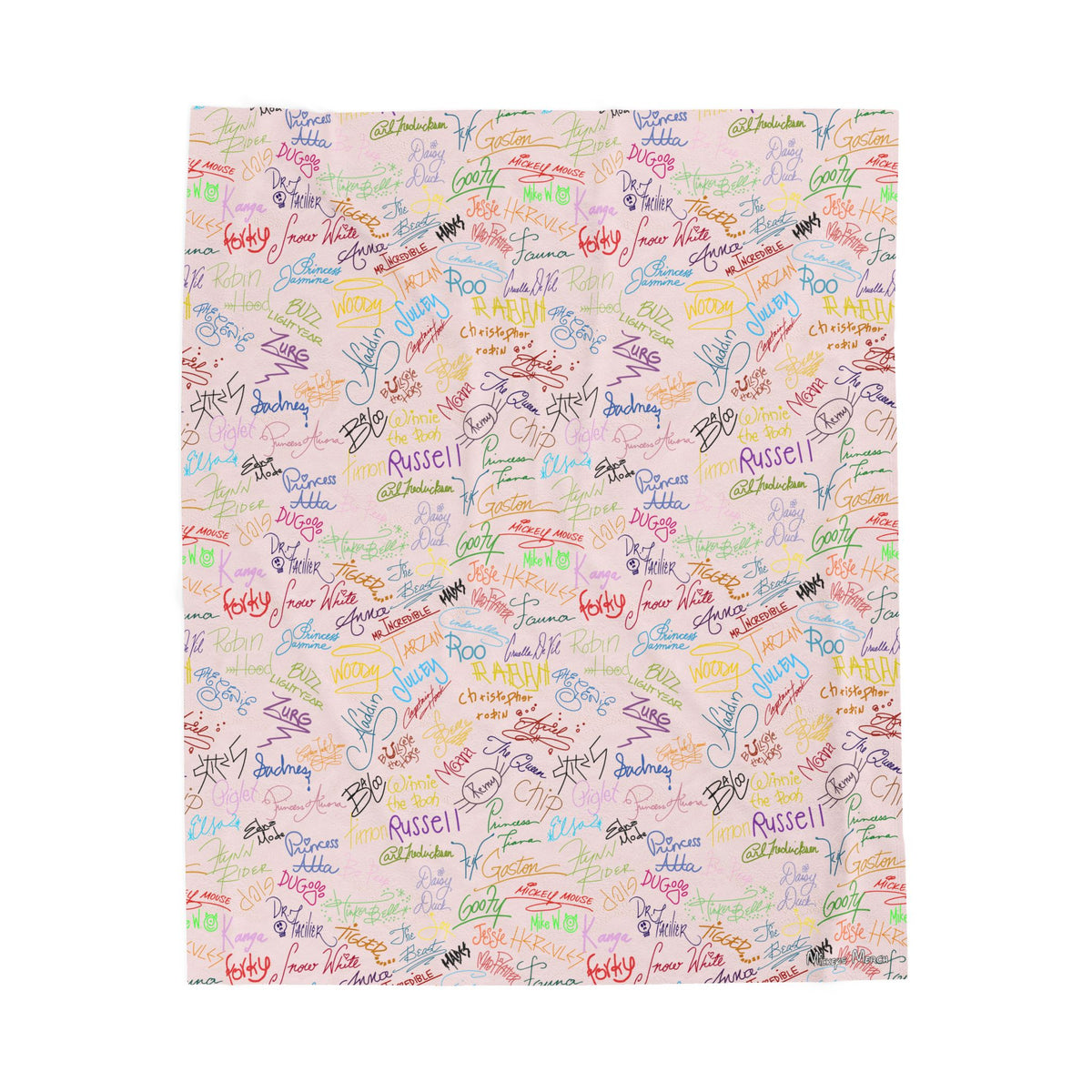Character Autographs on Pink Velveteen Plush Blanket