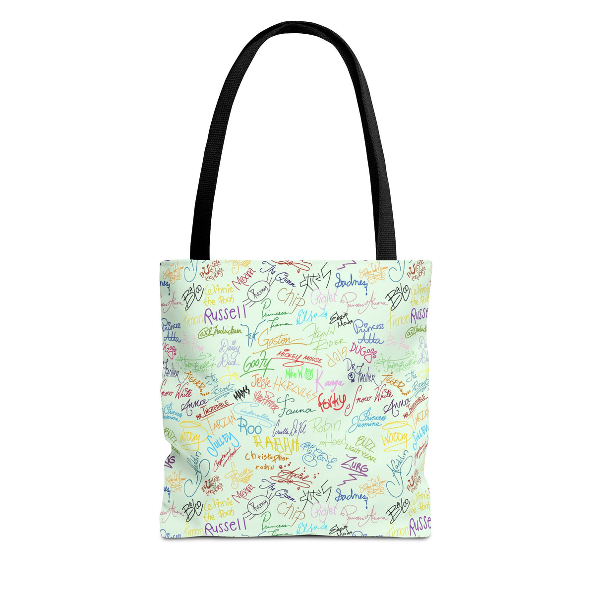 Character Autographs on Green Tote Bag