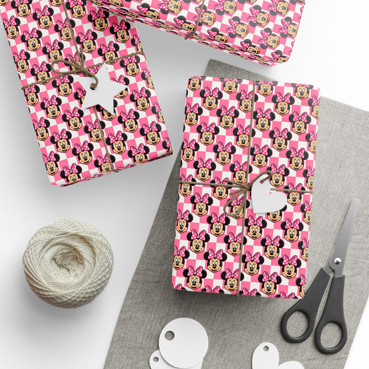 Pink Checkerboard Minnie Wrapping Paper Roll