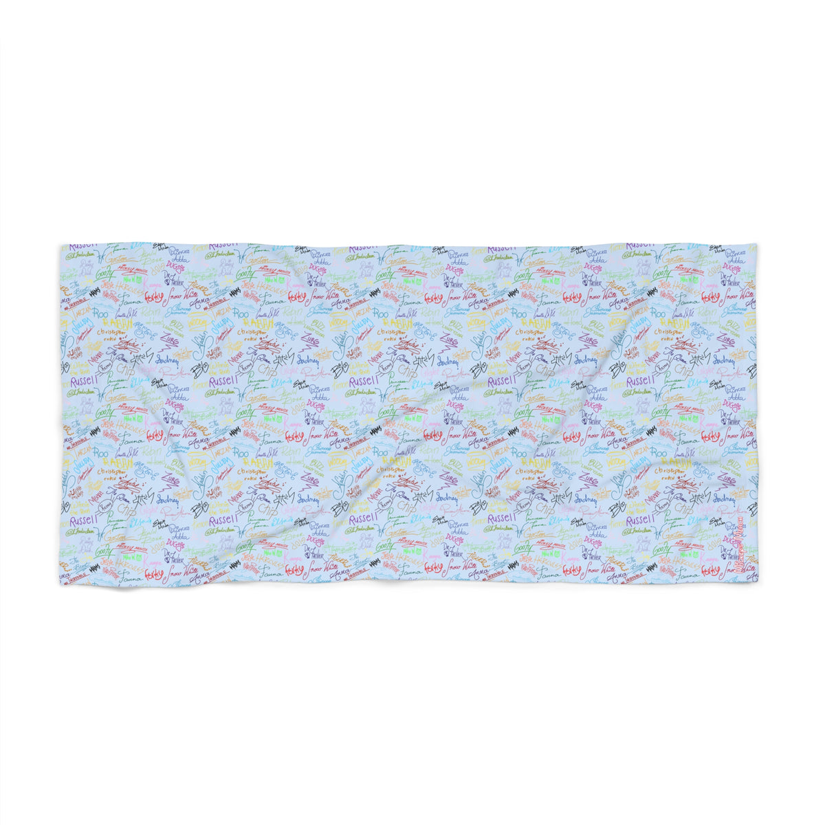 Character Autographs on Blue Beach Towel