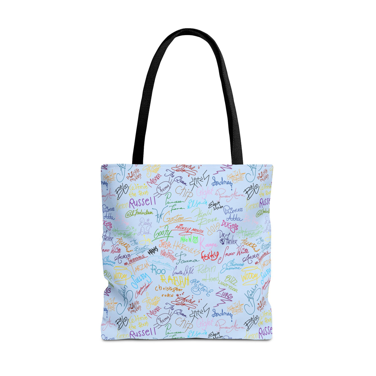 Character Autographs on Blue Tote Bag