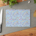 Character Autographs on Blue Glass Cutting Board