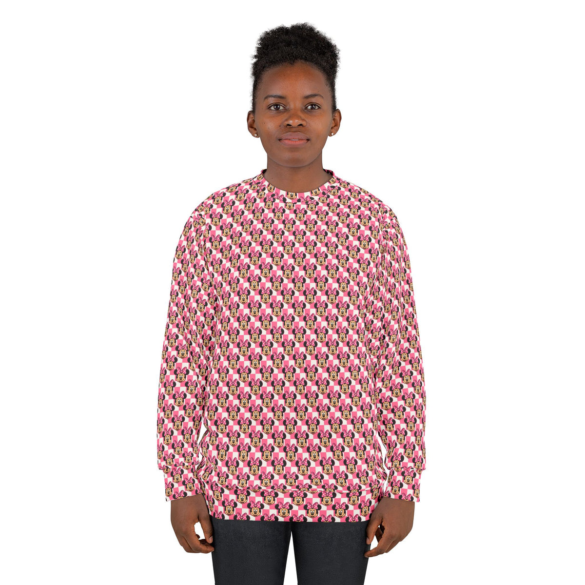 Pink Checkerboard Minnie Unisex Crewneck Sweatshirt