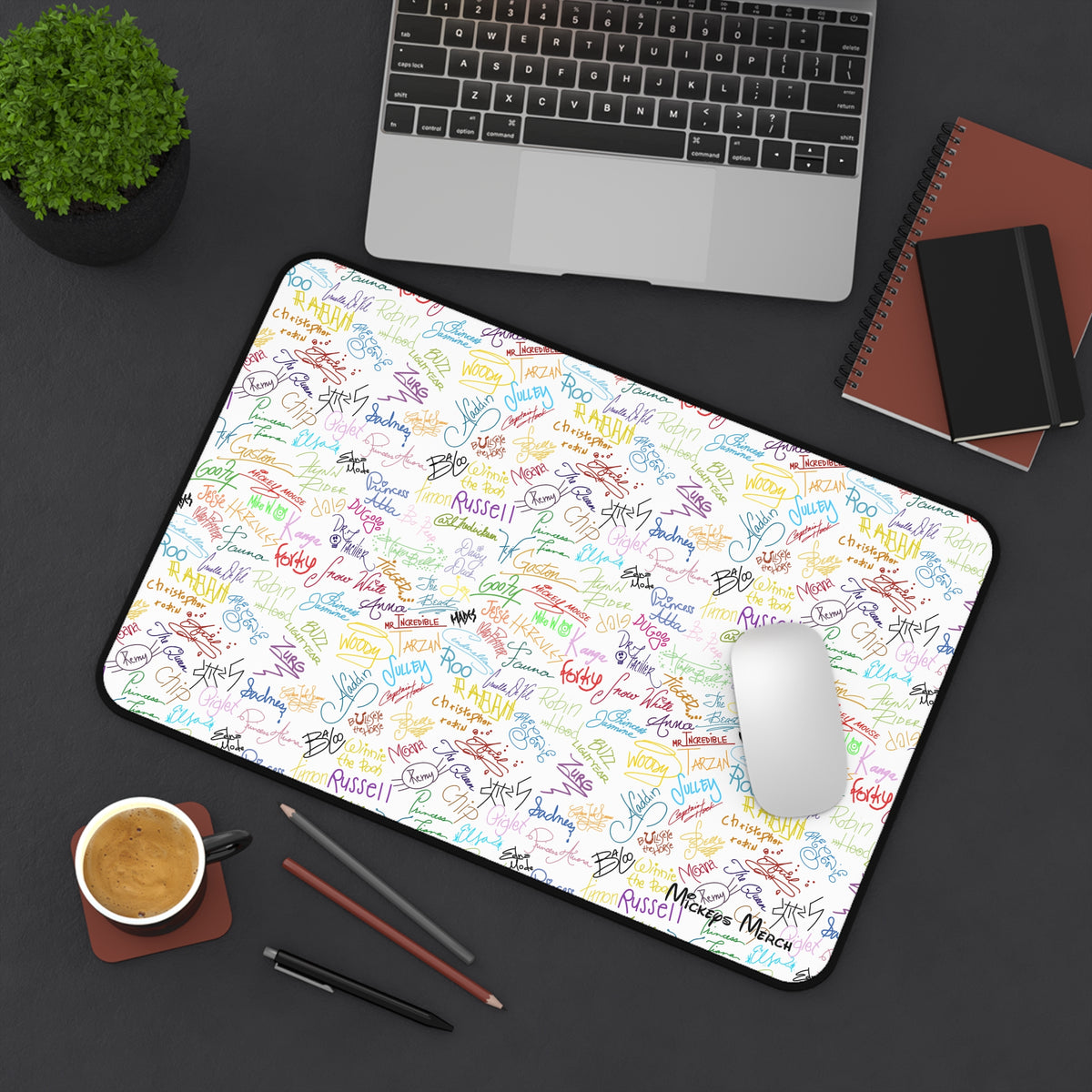 Character Autographs on White Stateroom Desk Mat