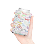 Character Autographs on White Can Cooler Drink Koozie