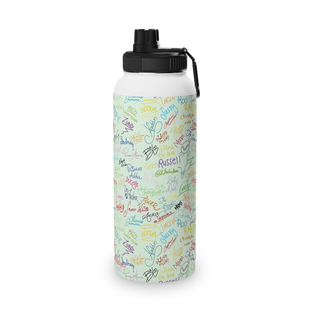 Character Autographs on Green Stainless Steel Water Bottle