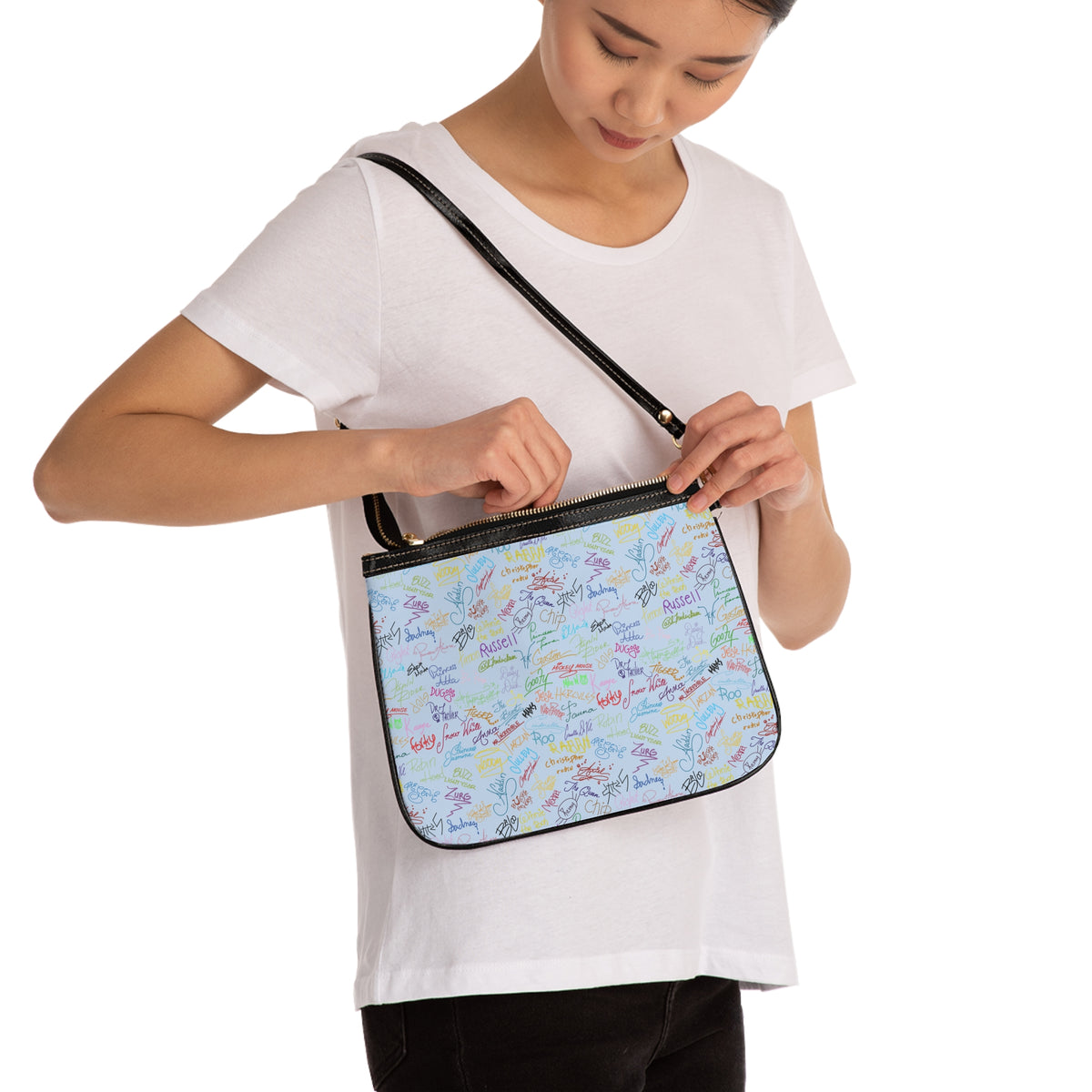 Character Autographs on Blue Small Shoulder Bag