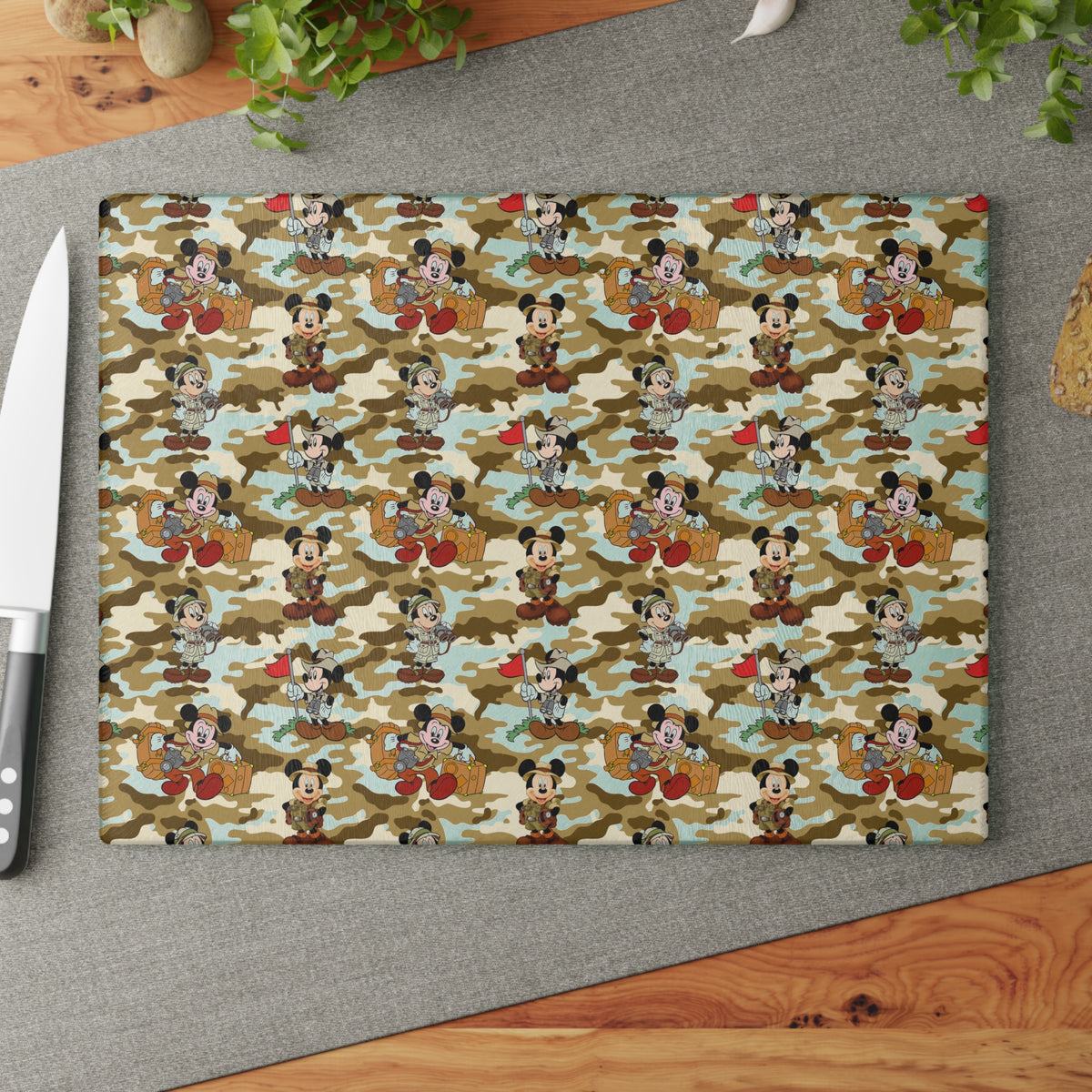 Jungle Camo Mickey Glass Cutting Board