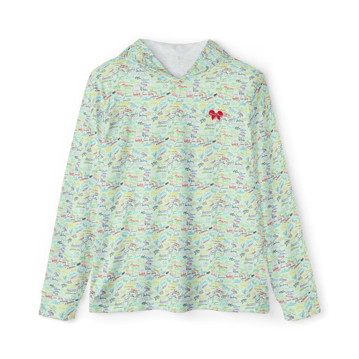 Character Autographs on Green Hooded Sun Shirt