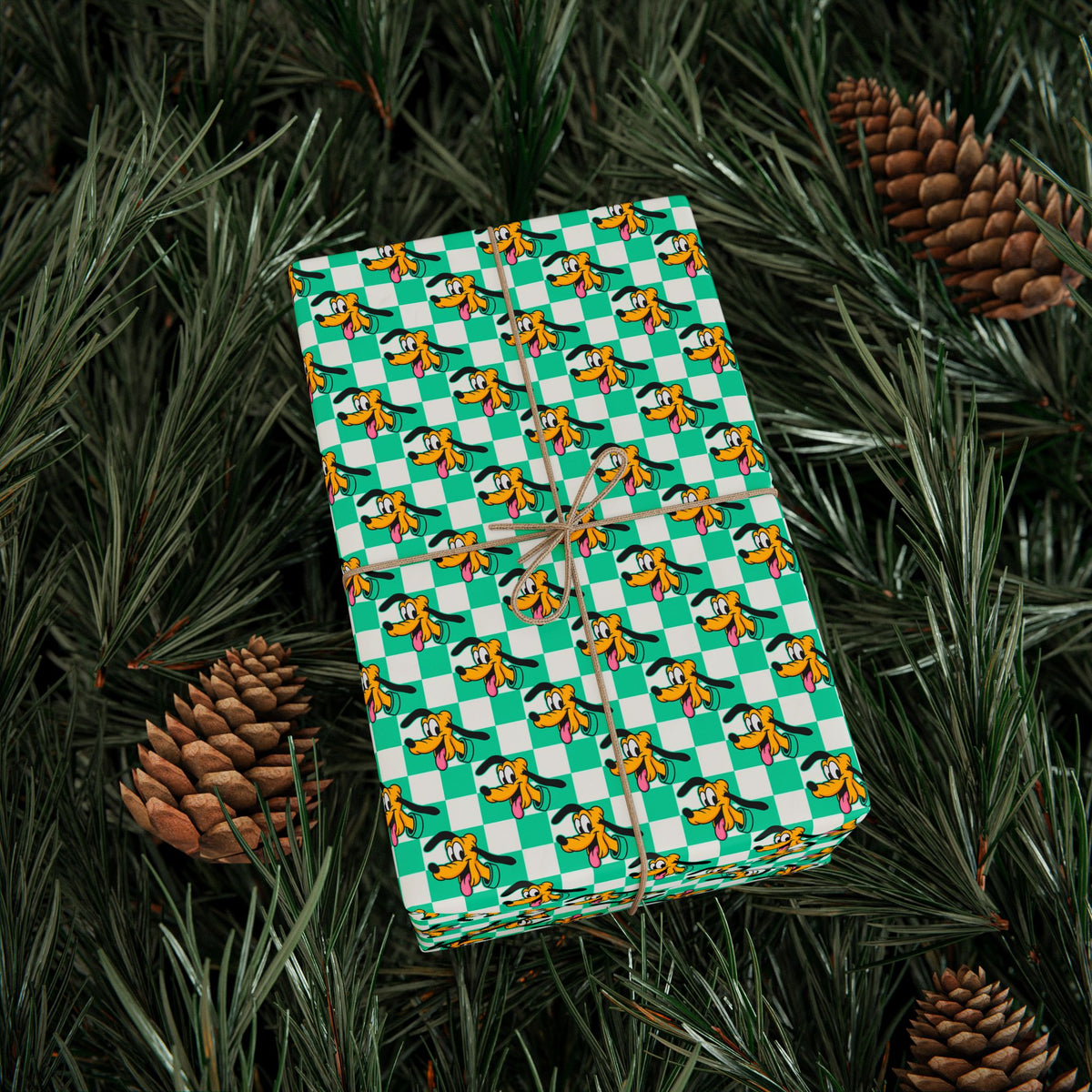 Teal Checkerboard Pluto Wrapping Paper Roll