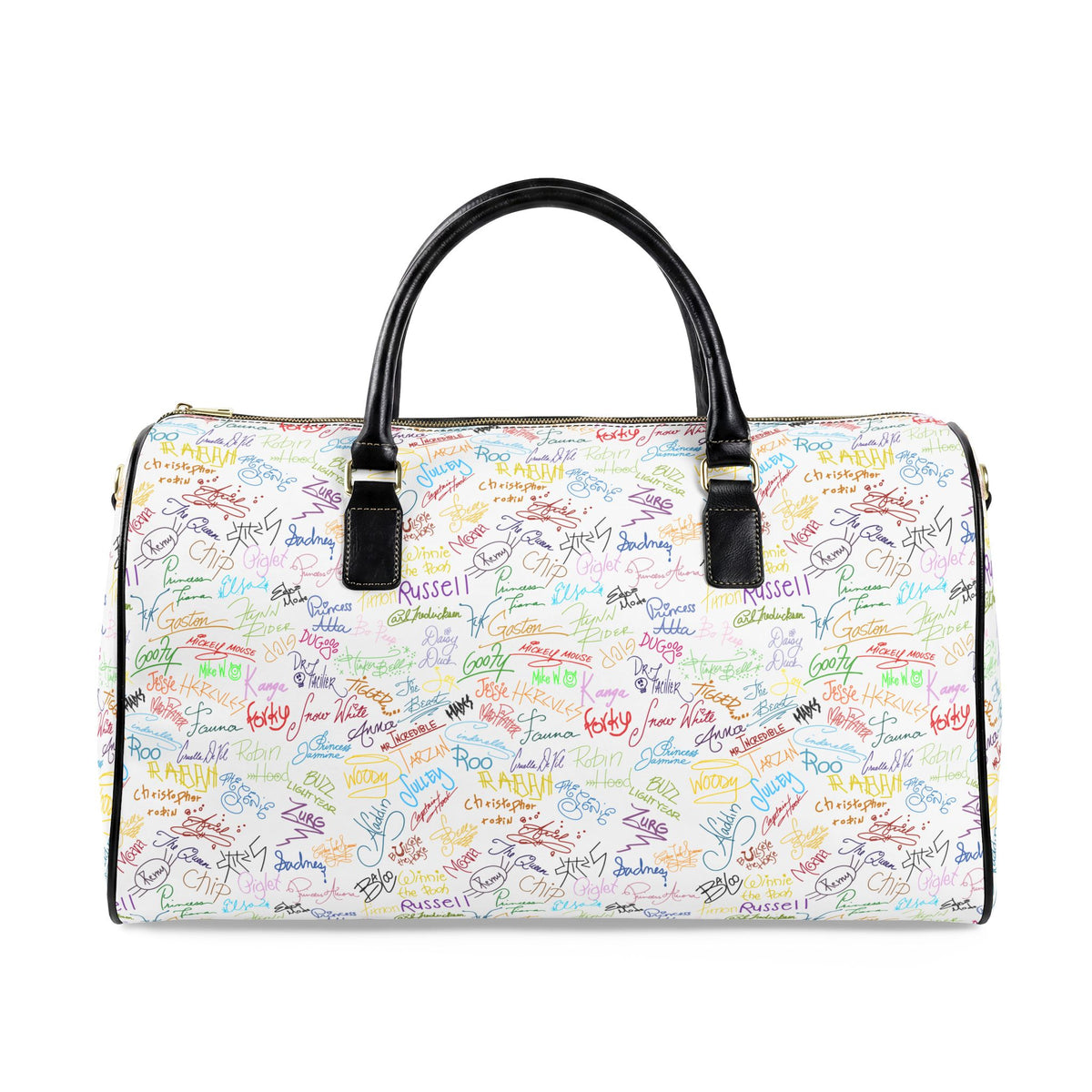 Character Autographs on White PU Leather Travel Bag