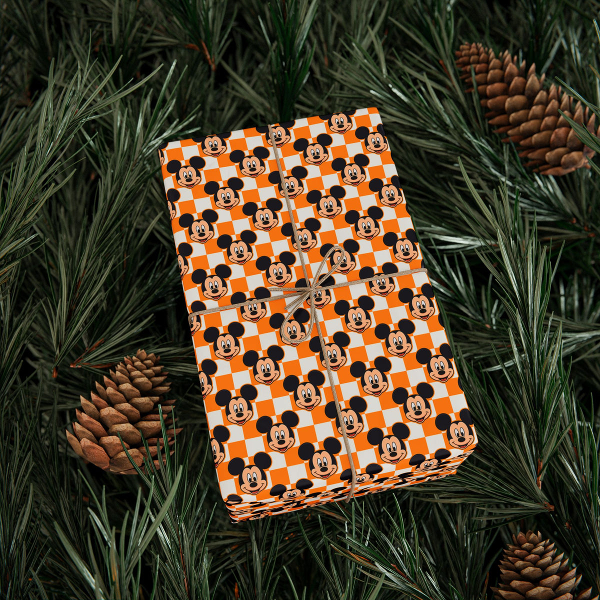 Orange Checkerboard Mickey Wrapping Paper Roll