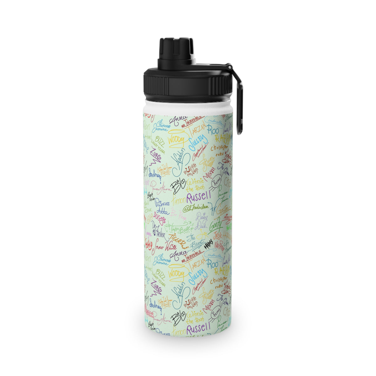 Character Autographs on Green Stainless Steel Water Bottle