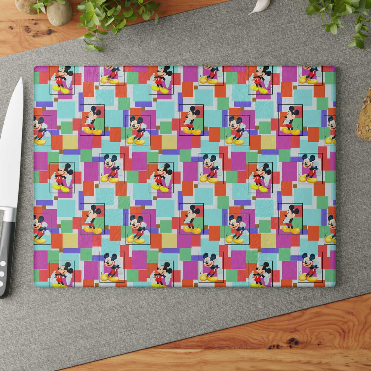 Colorblock Mickey Glass Cutting Board