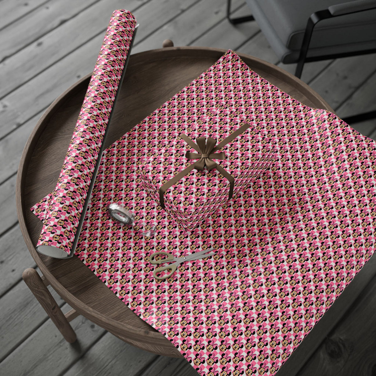 Pink Checkerboard Minnie Wrapping Paper Roll