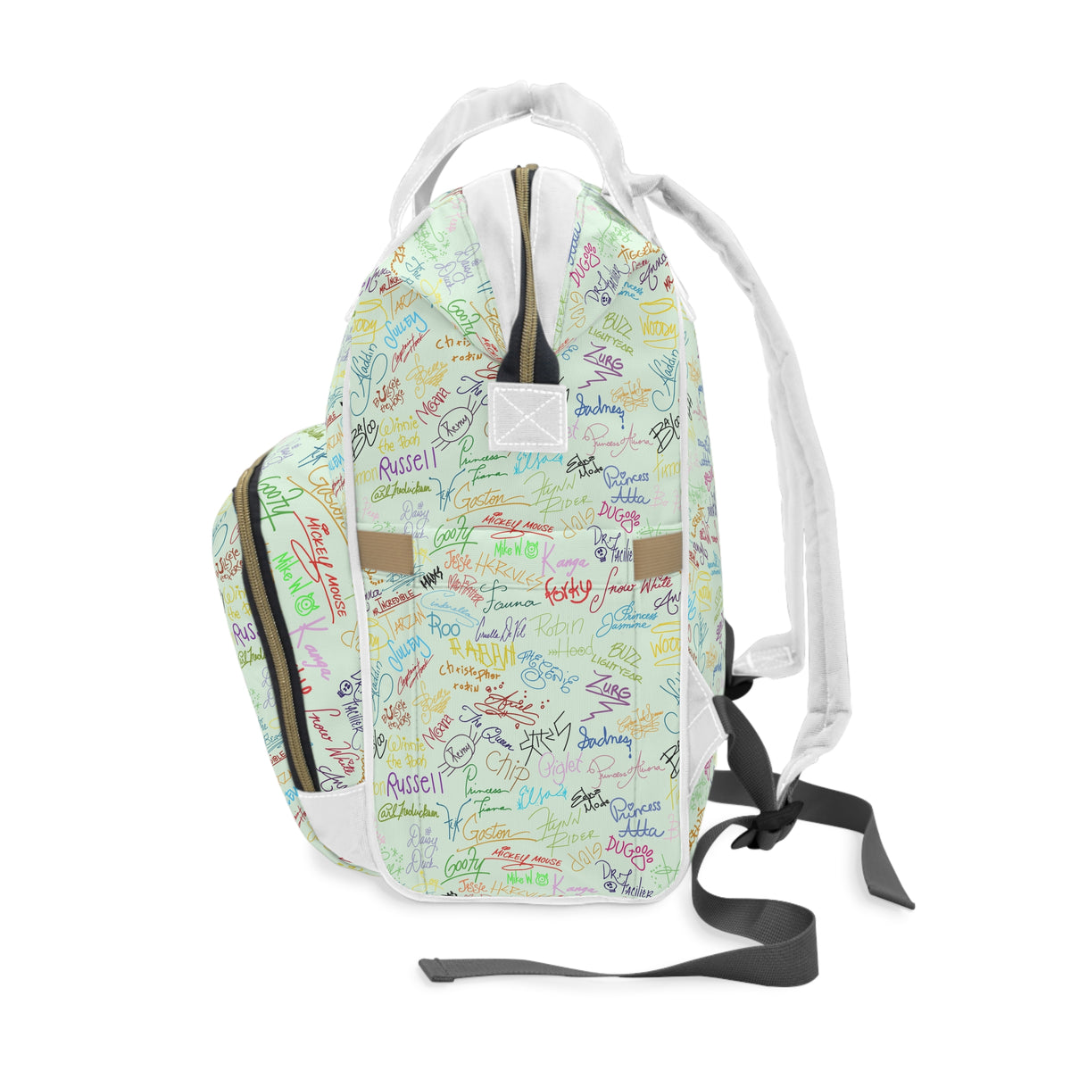 Character Autographs on Green Magic Maker Diaper Daypack