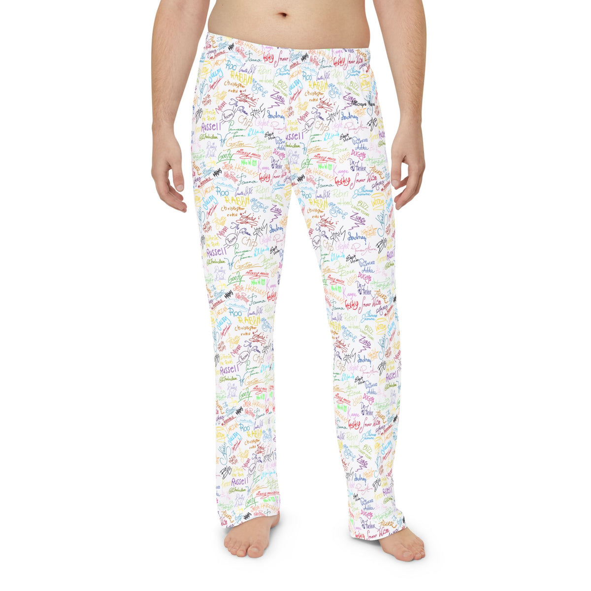 Character Autographs on White Men's Pajama Pants