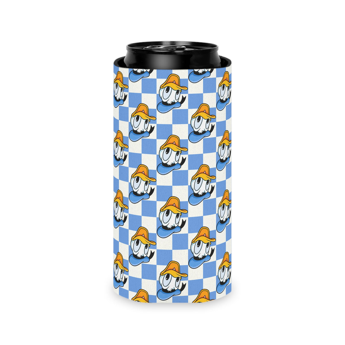 Blue Checkerboard Donald Can Cooler Drink Koozie