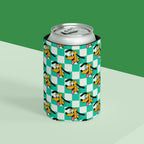 Teal Checkerboard Pluto Can Cooler Drink Koozie