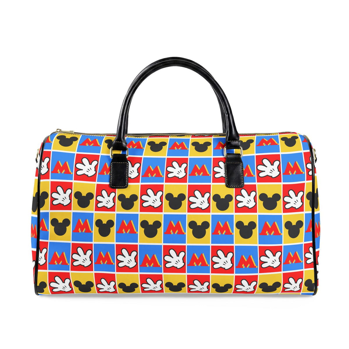 Checkerboard Mickey Hands PU Leather Travel Bag