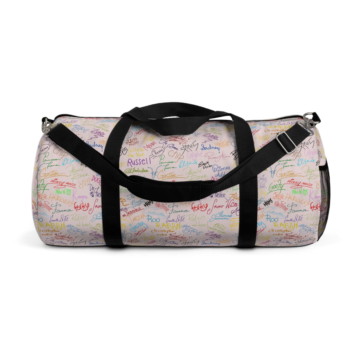 Character Autographs on Pink Travel Duffel Bag