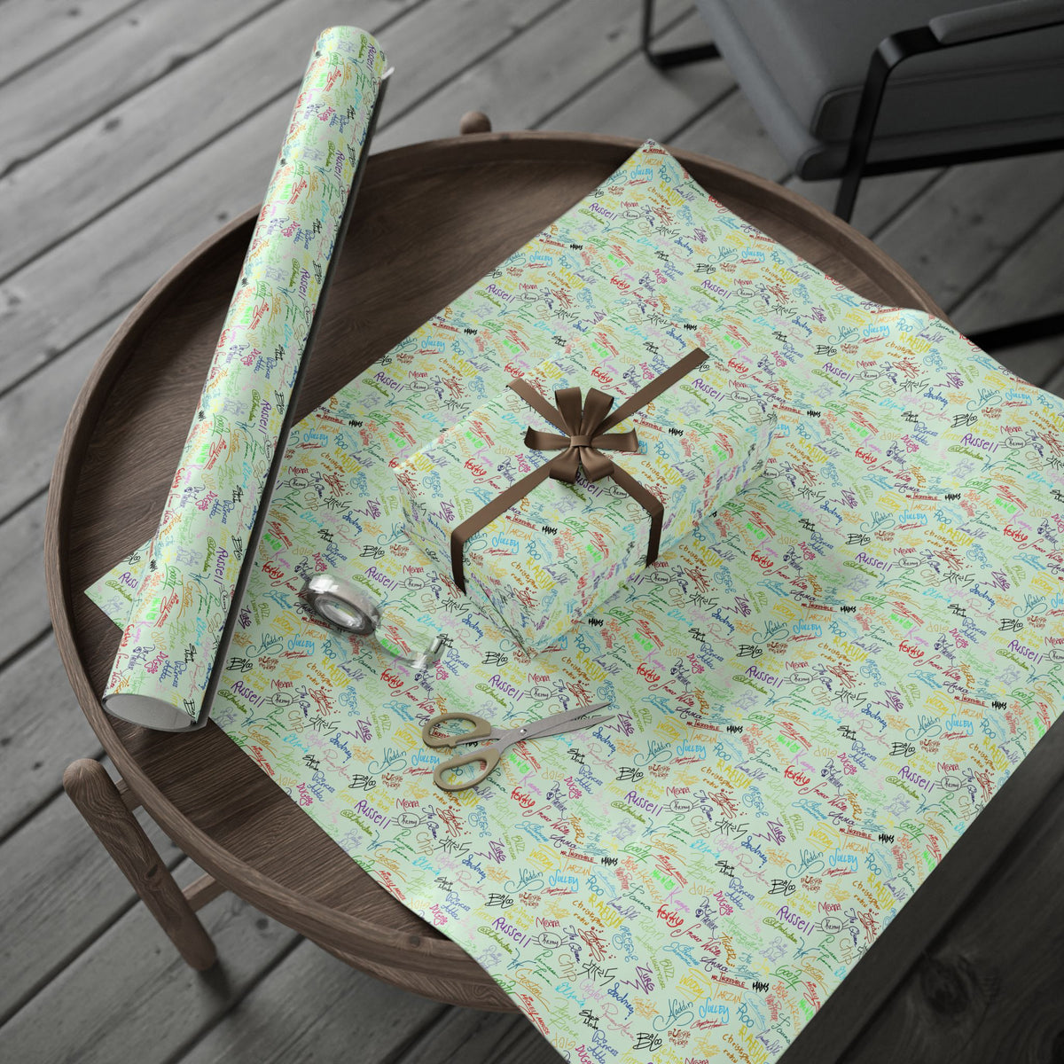 Character Autographs on Green Wrapping Paper Roll