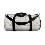 Character Autographs on White Travel Duffel Bag