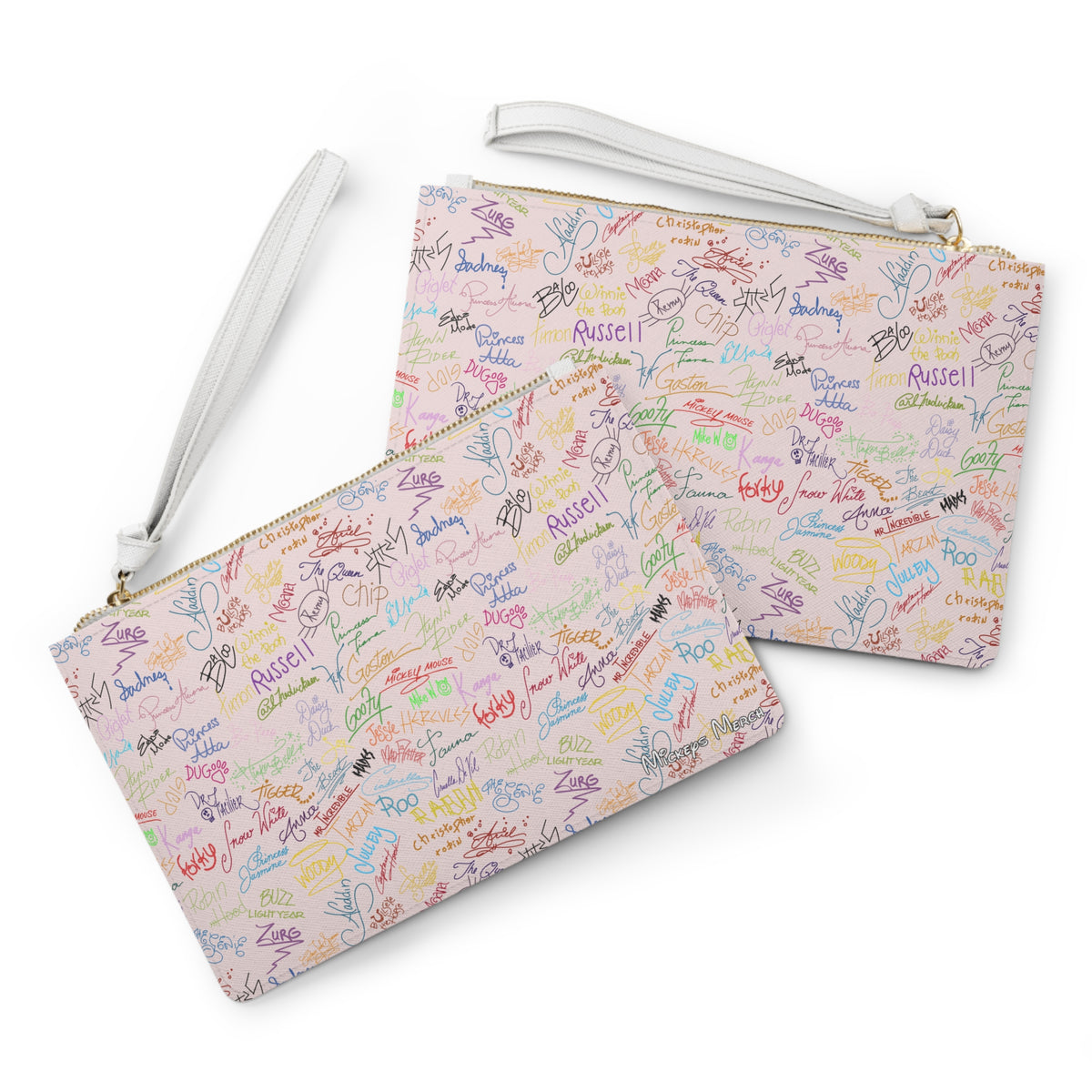 Character Autographs on Pink Convertible Wristlet Clutch