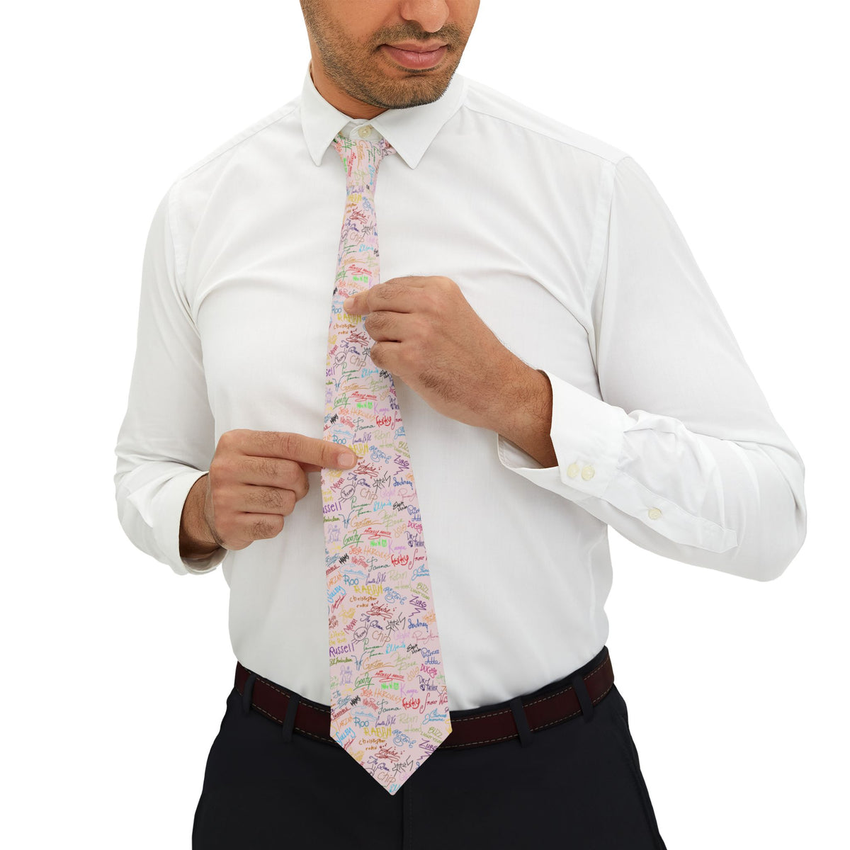 Character Autographs on Pink Mens Necktie