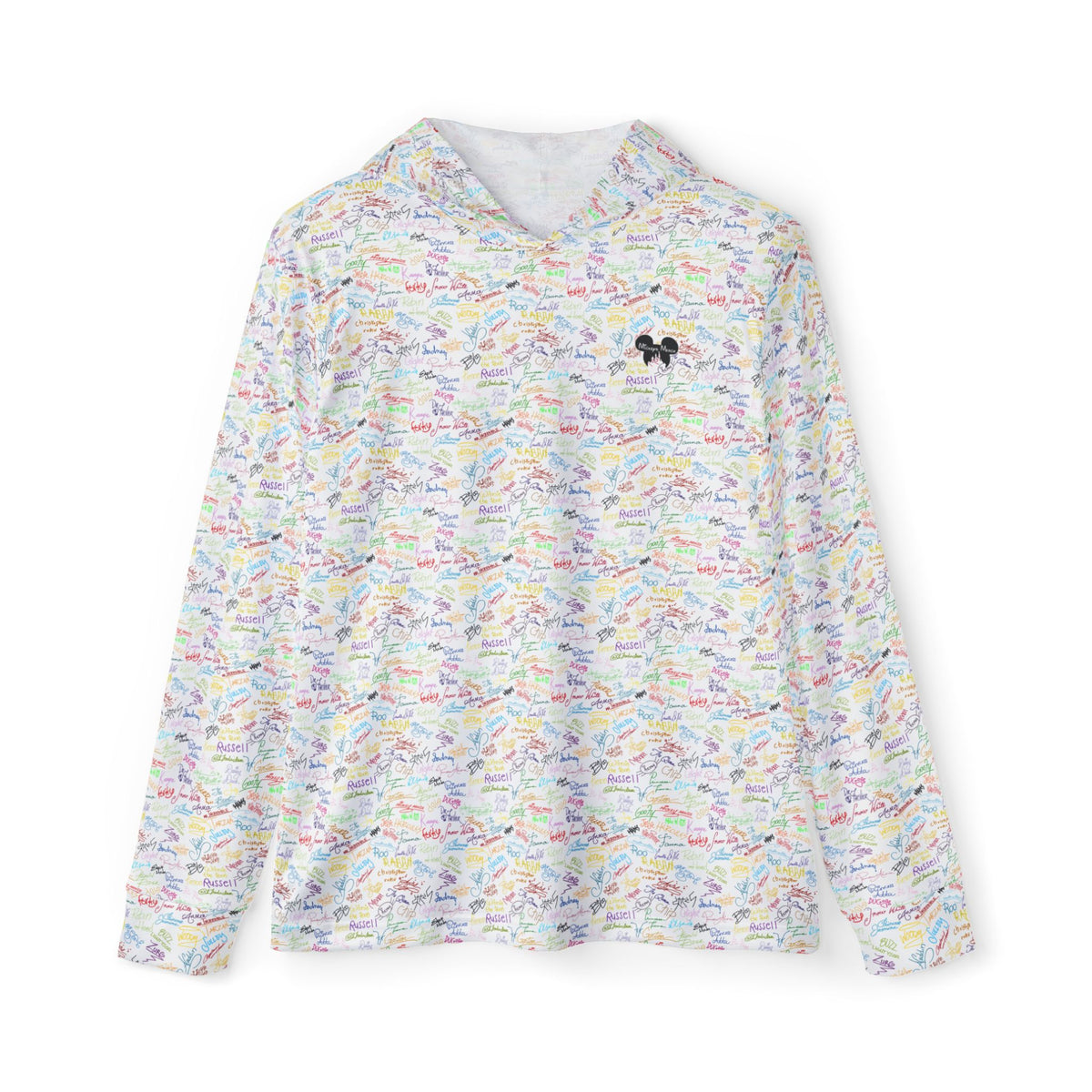 Character Autographs on White Hooded Sun Shirt