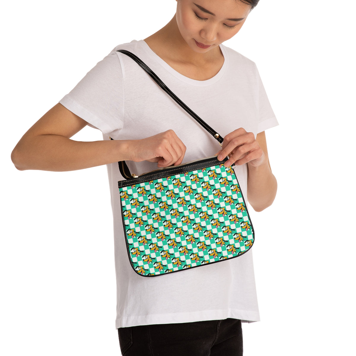 Teal Checkerboard Pluto Small Shoulder Bag