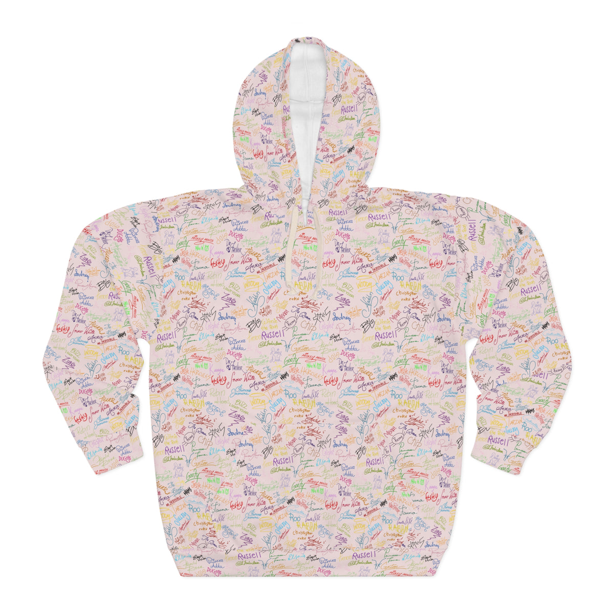 Character Autographs on Pink Hooded Sweatshirt
